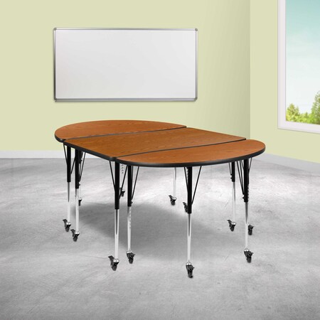 Flash Furniture Oval 47.5 W, 76 L, 30 H, Chrome, Laminate, Particleboard, Steel, Wood Grain XU-GRP-A3048CON-48-OAK-T-A-CAS-GG